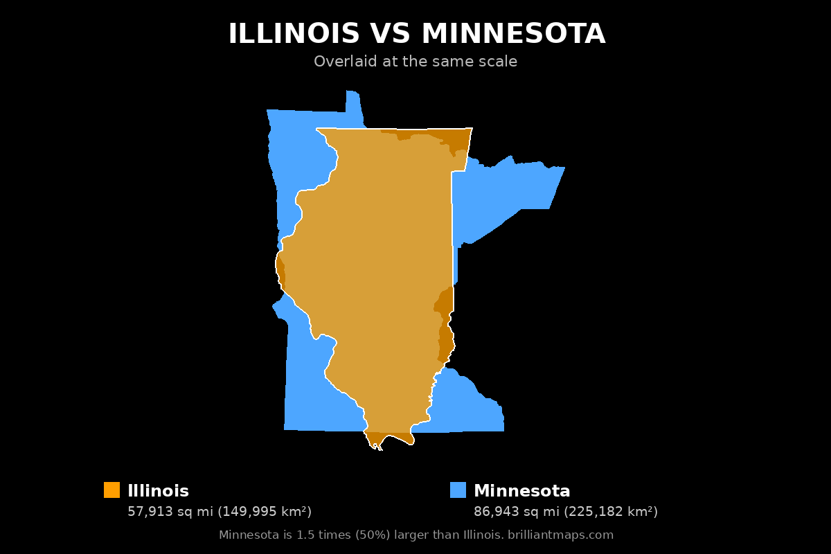 Illinois vs Minnesota Size Comparison Map