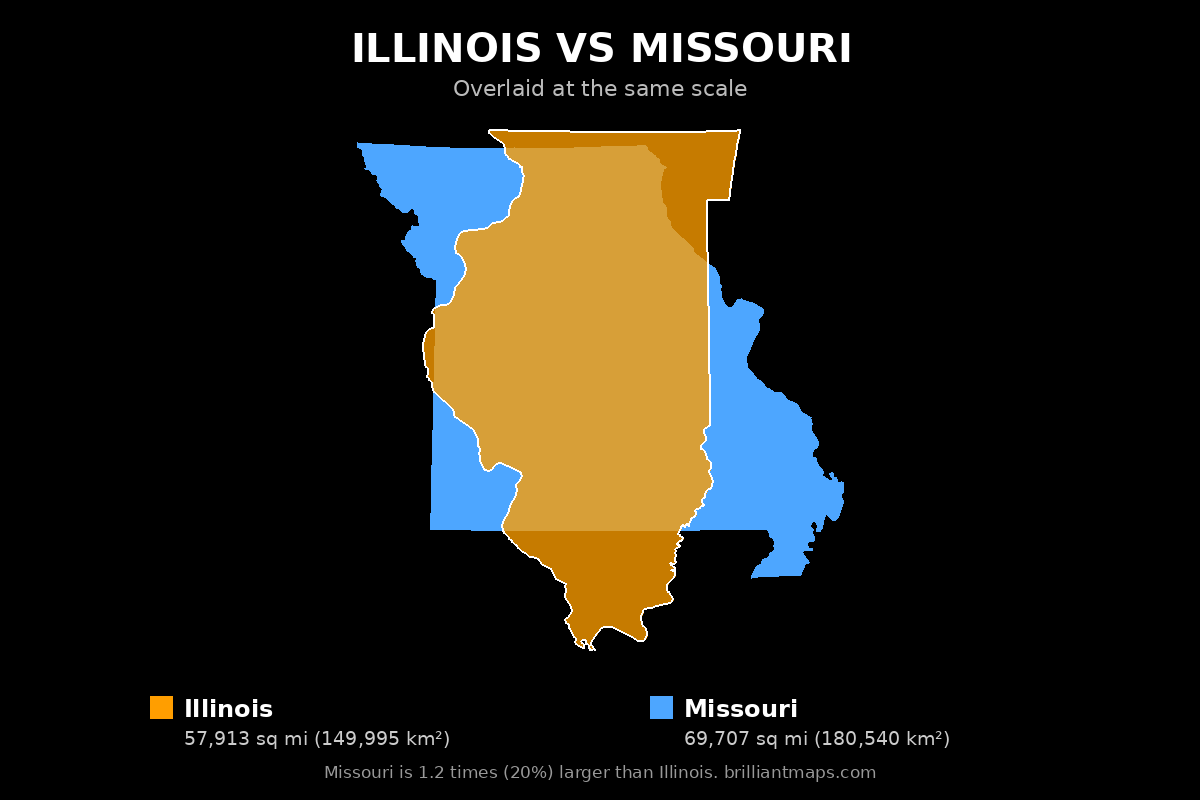 Illinois vs Missouri Size Comparison Map