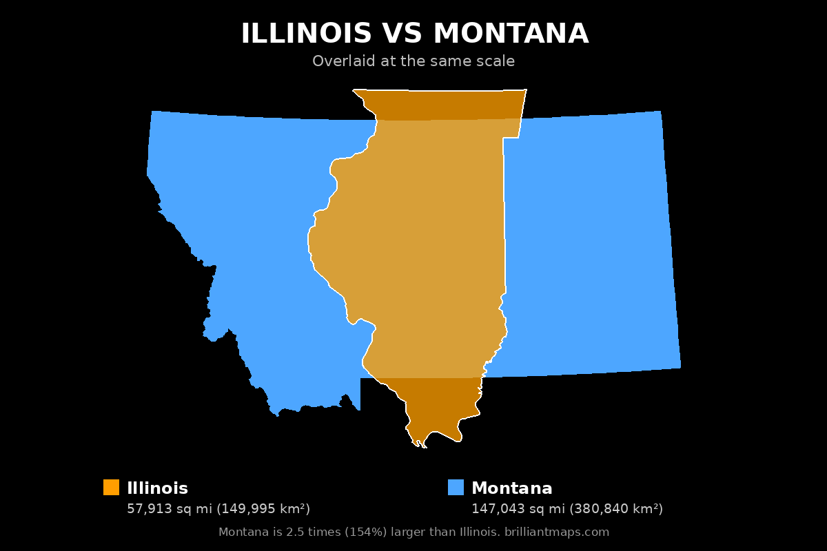 Illinois vs Montana Size Comparison Map