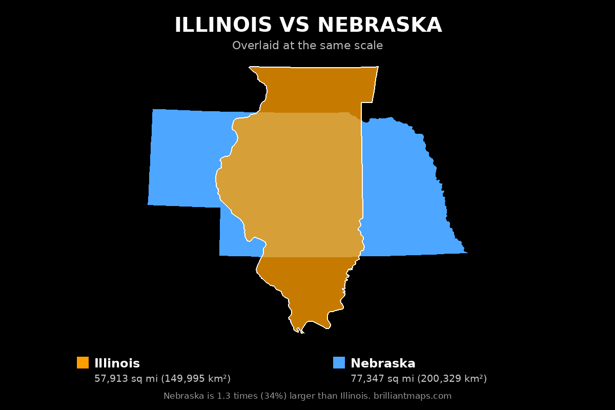 Illinois vs Nebraska Size Comparison Map