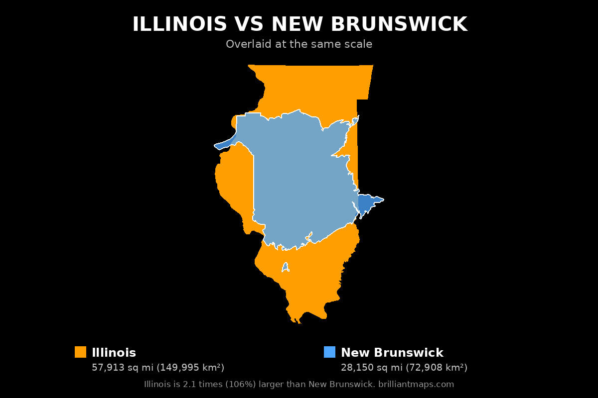 Illinois vs New Brunswick Size Comparison Map