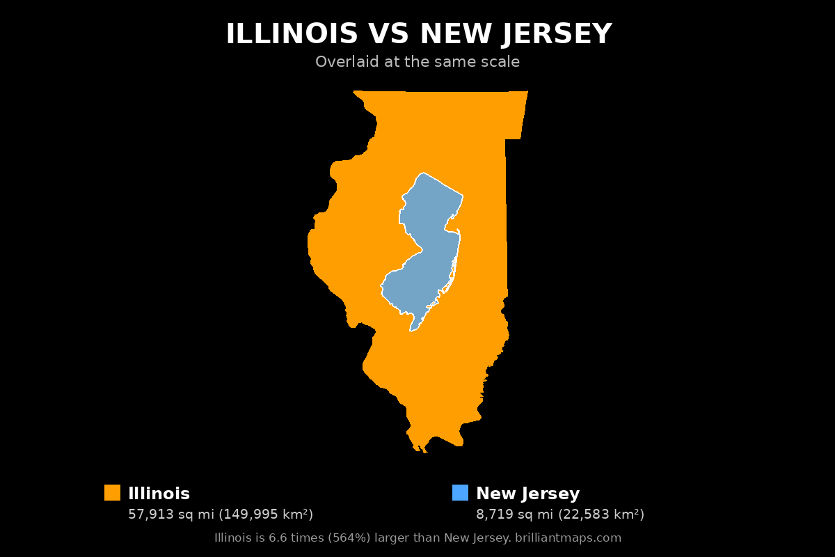 Illinois vs New Jersey Size Comparison Map
