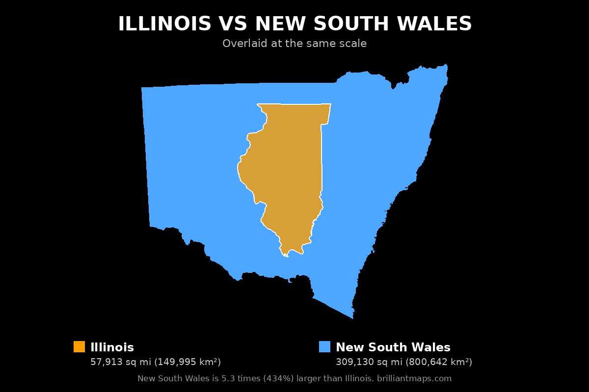 Illinois vs New South Wales Size Comparison Map