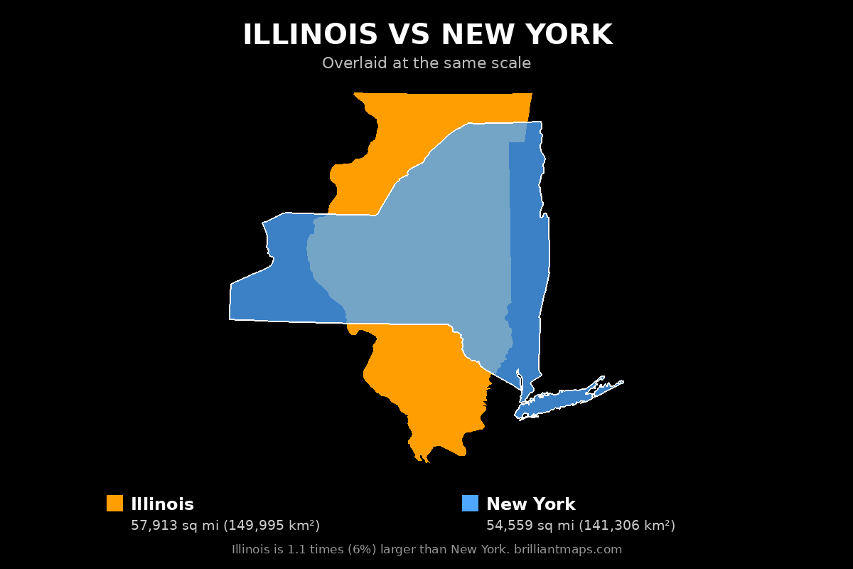 Illinois vs New York Size Comparison Map