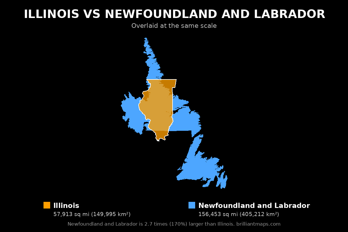 Illinois vs Newfoundland and Labrador Size Comparison Map