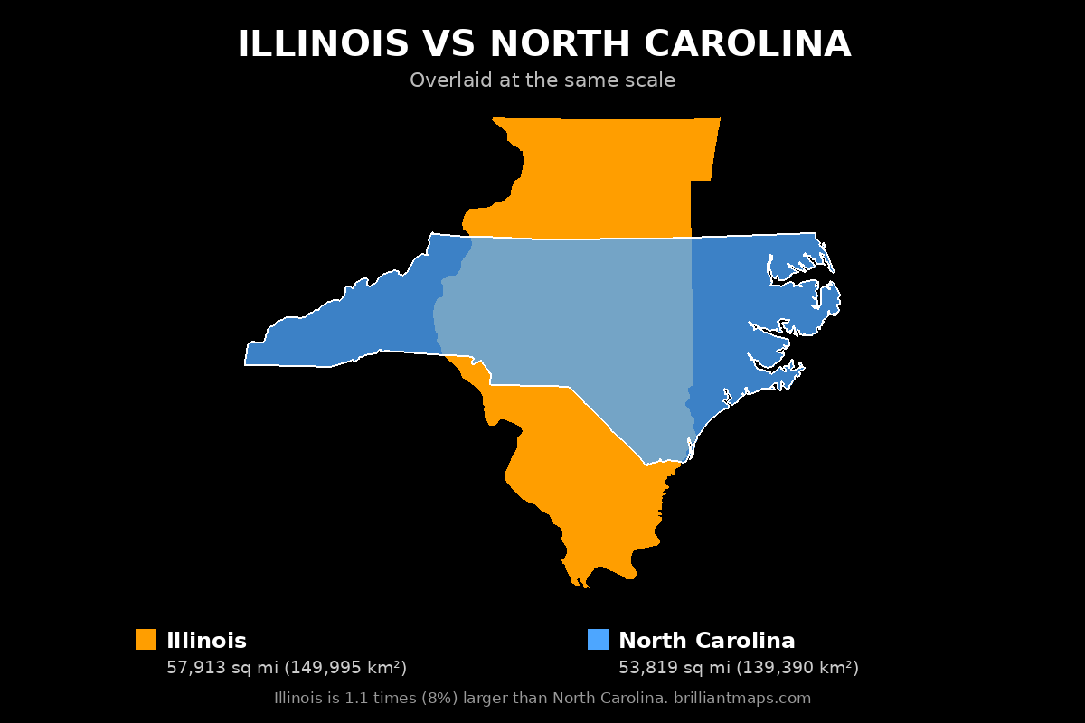 Illinois vs North Carolina Size Comparison Map