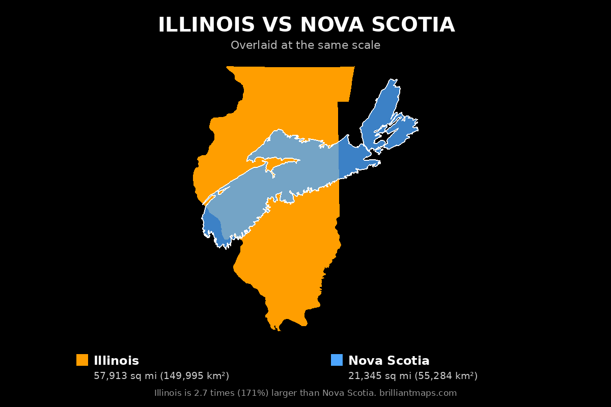 Illinois vs Nova Scotia Size Comparison Map