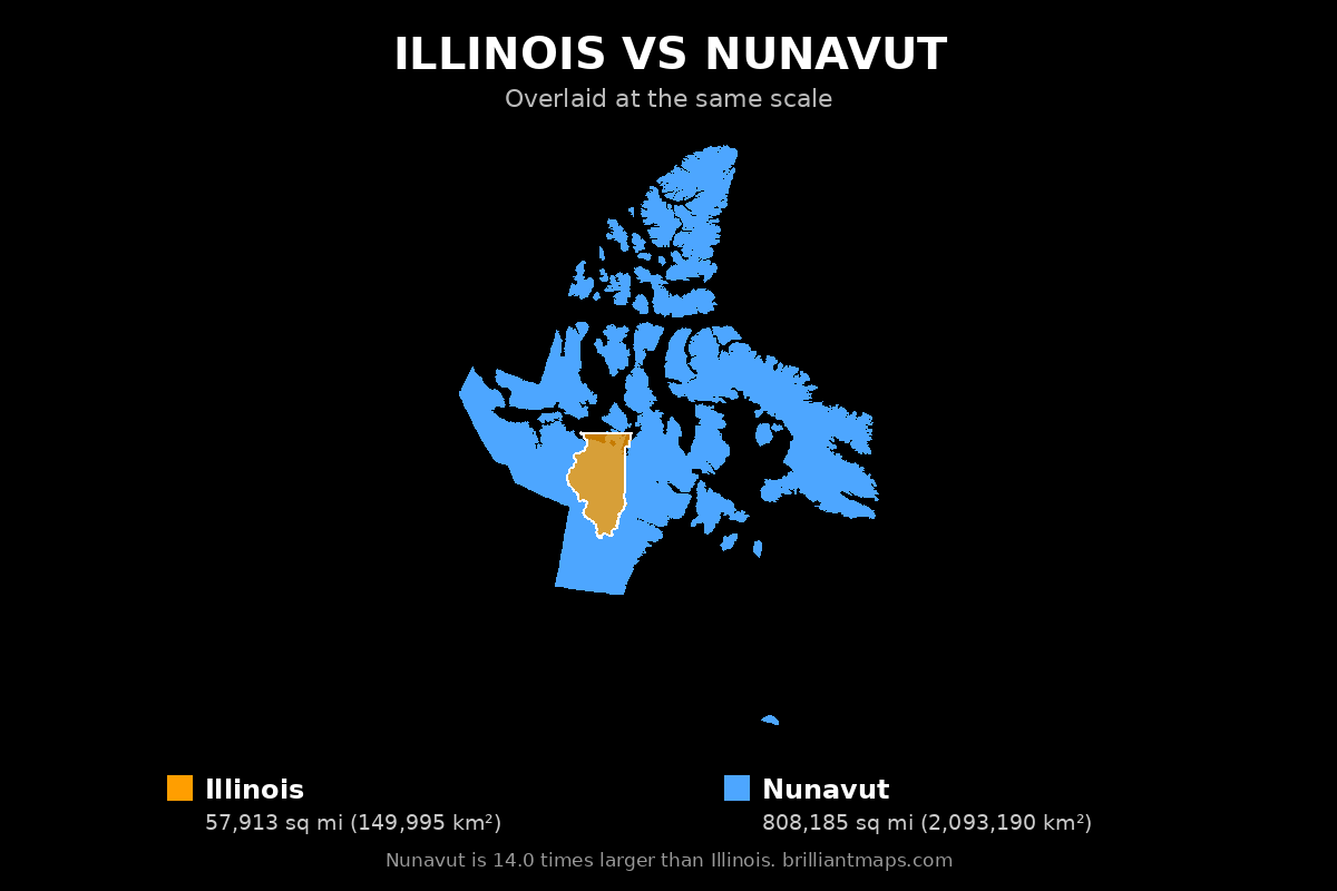 Illinois vs Nunavut Size Comparison Map