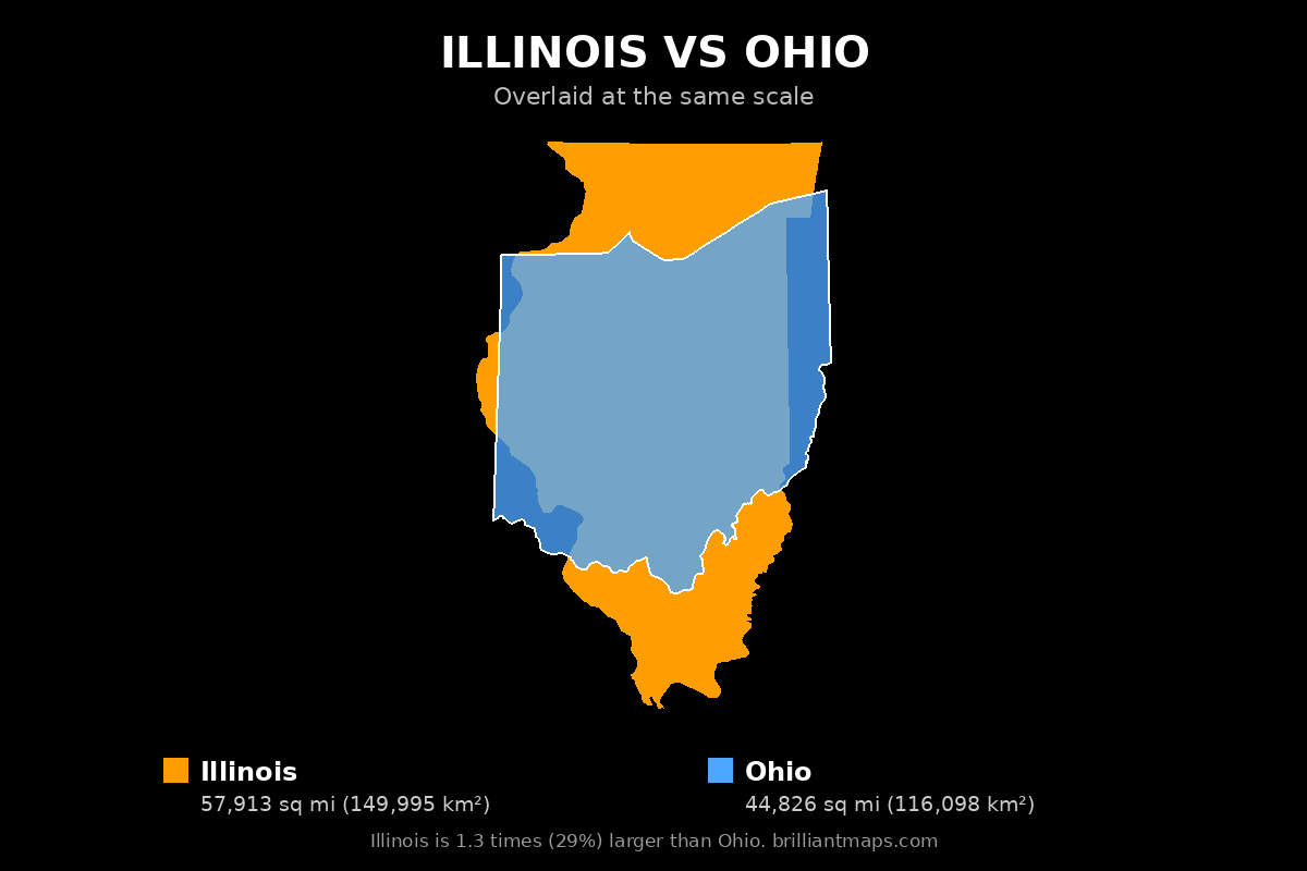 Illinois vs Ohio Size Comparison Map