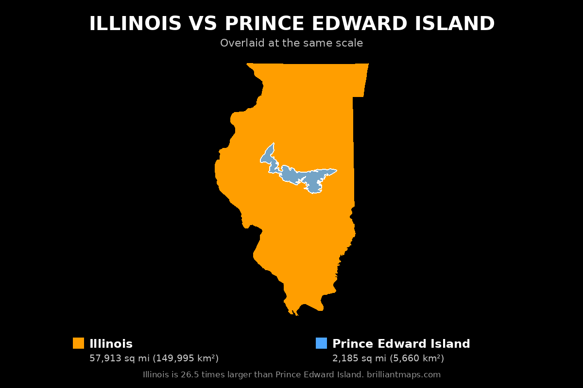 Illinois vs Prince Edward Island Size Comparison Map