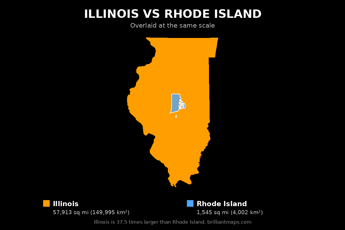 Illinois vs Rhode Island Size Comparison Map