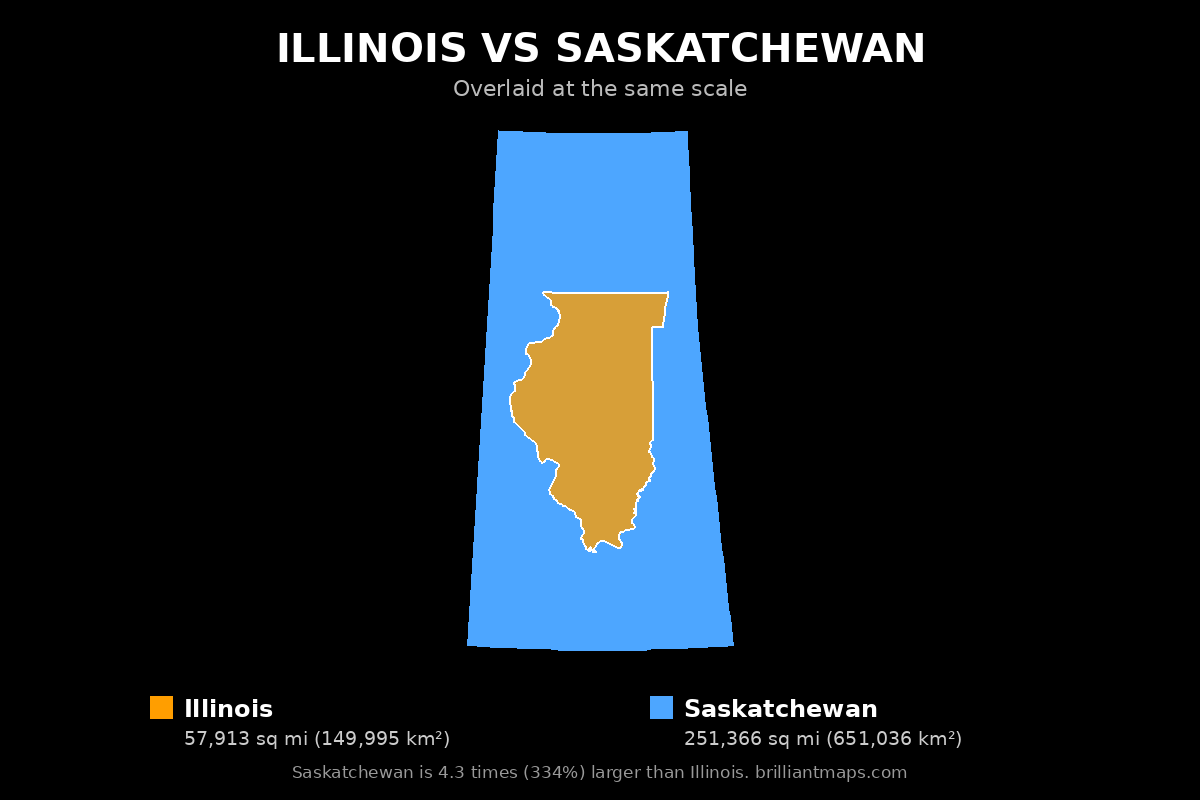Illinois vs Saskatchewan Size Comparison Map
