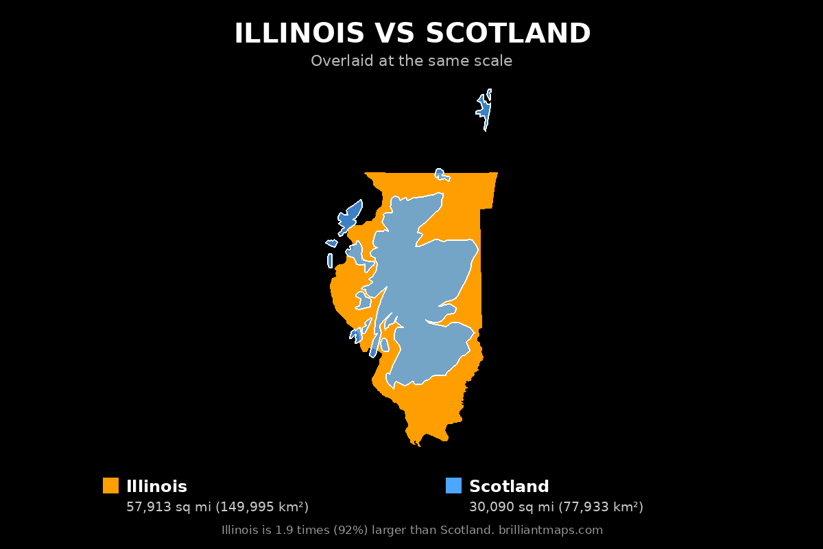 Illinois vs Scotland Size Comparison Map