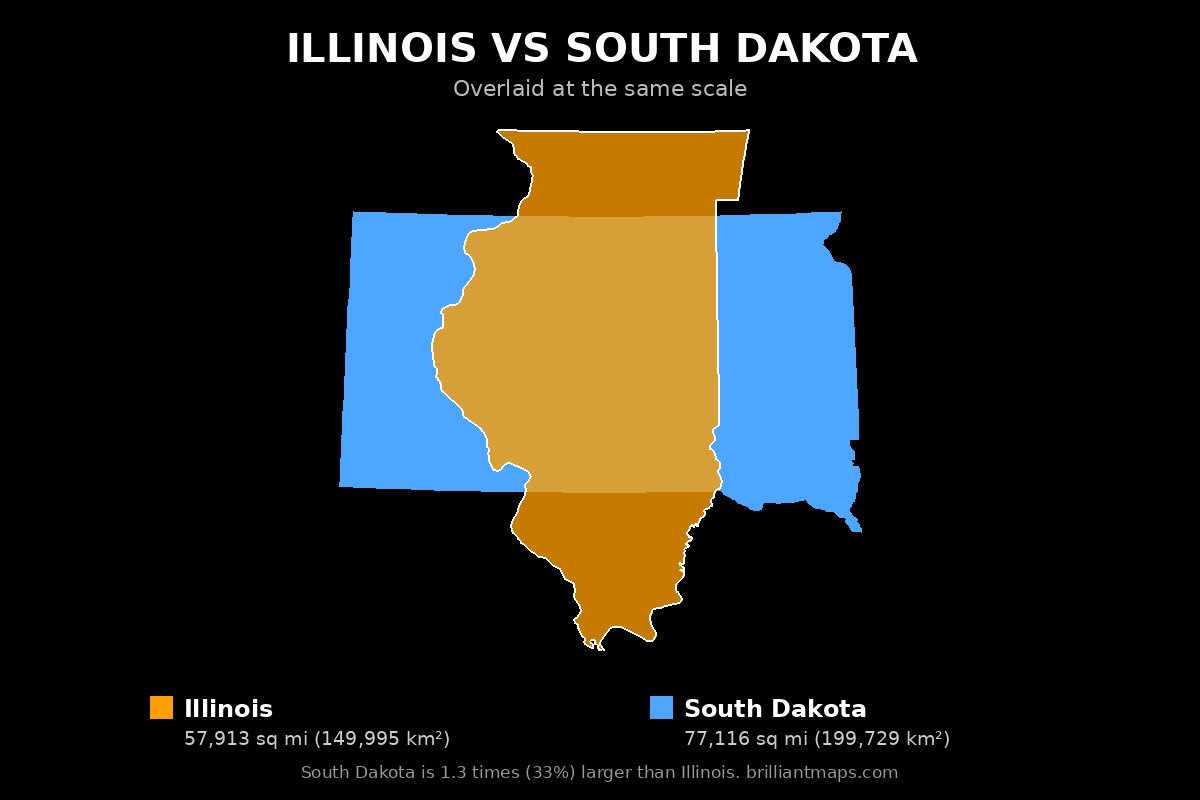 Illinois vs South Dakota Size Comparison Map