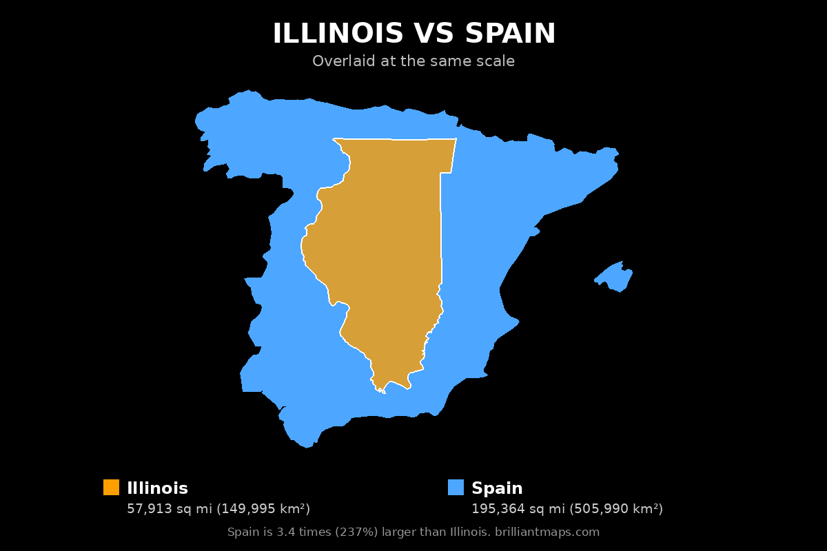 Illinois vs Spain Size Comparison Map