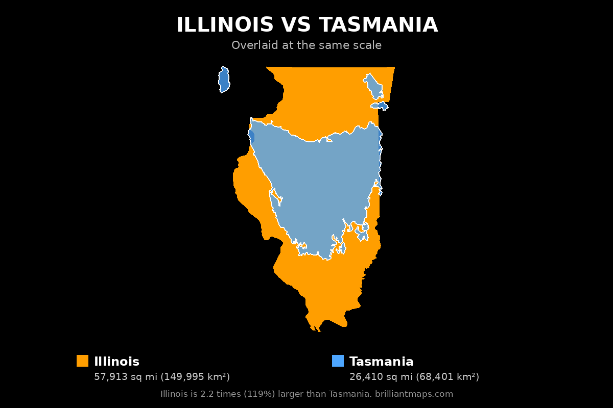 Illinois vs Tasmania Size Comparison Map