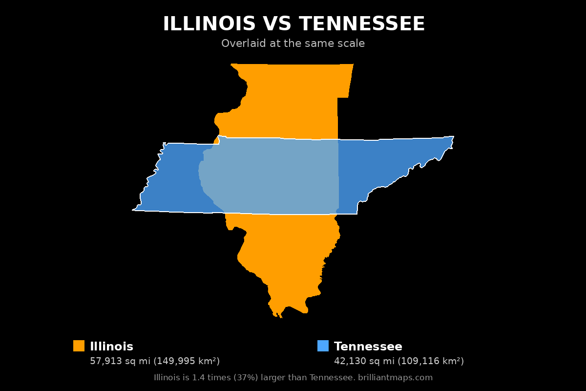 Illinois vs Tennessee Size Comparison Map