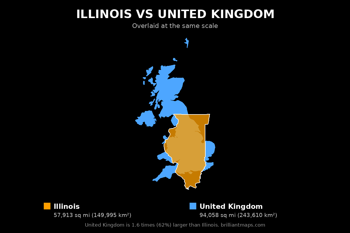 Illinois vs United Kingdom Size Comparison Map
