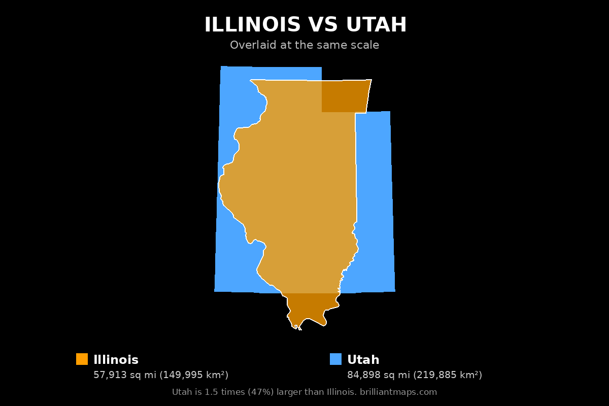 Illinois vs Utah Size Comparison Map