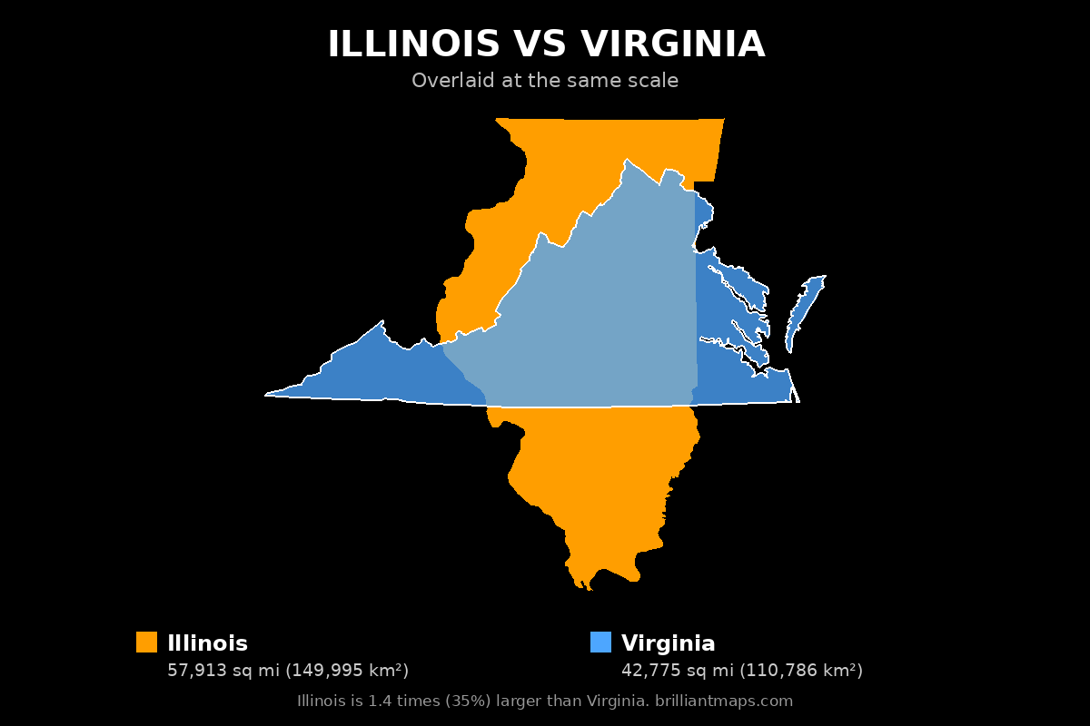 Illinois vs Virginia Size Comparison Map