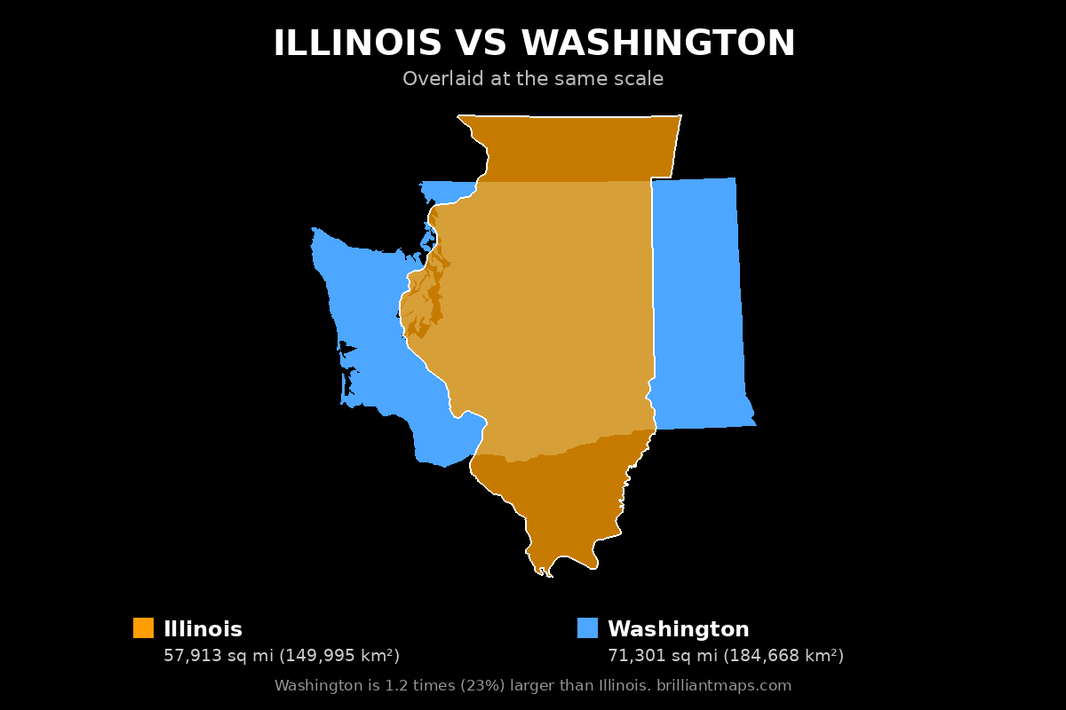 Illinois vs Washington Size Comparison Map