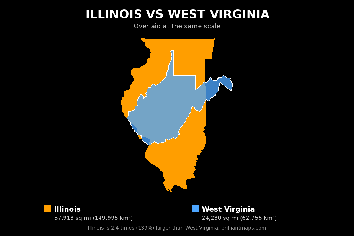 Illinois vs West Virginia Size Comparison Map