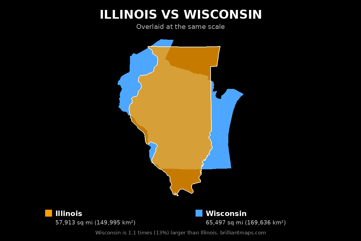 Illinois vs Wisconsin Size Comparison Map