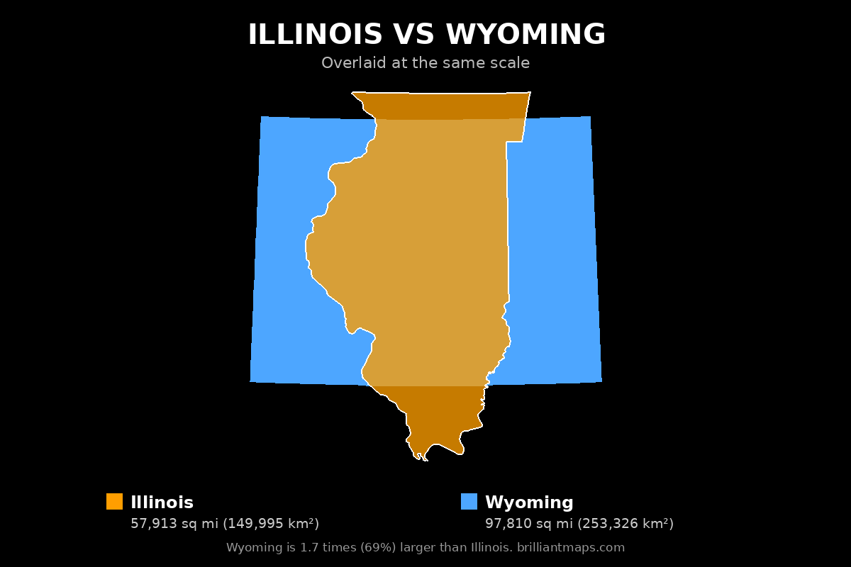 Illinois vs Wyoming Size Comparison Map