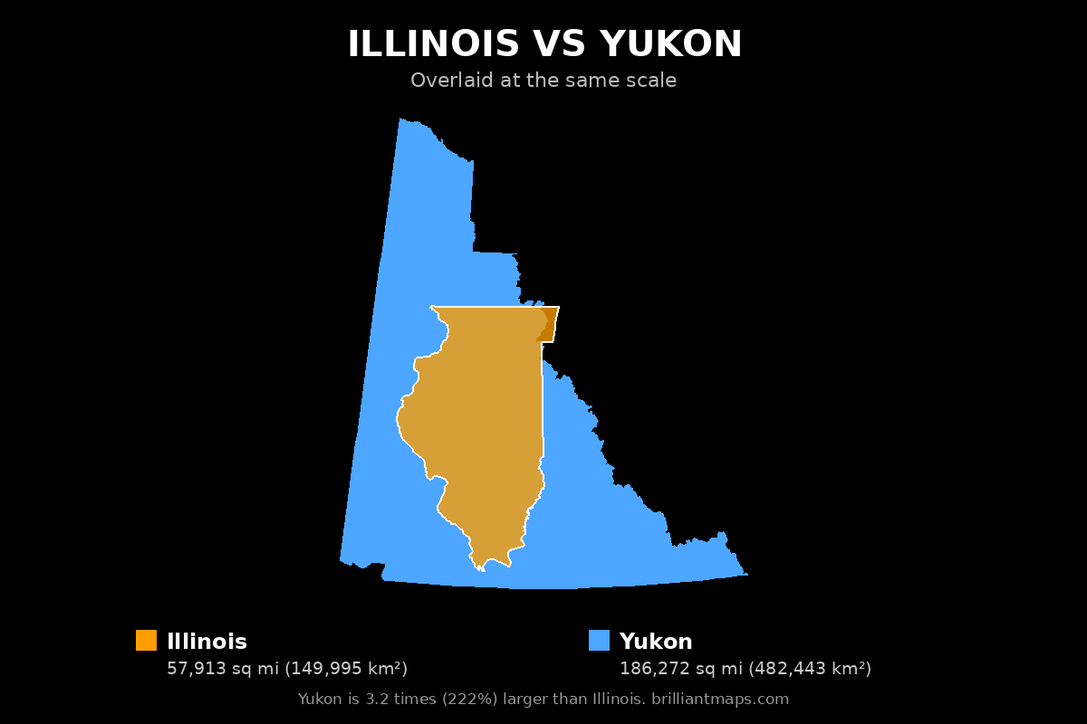 Illinois vs Yukon Size Comparison Map