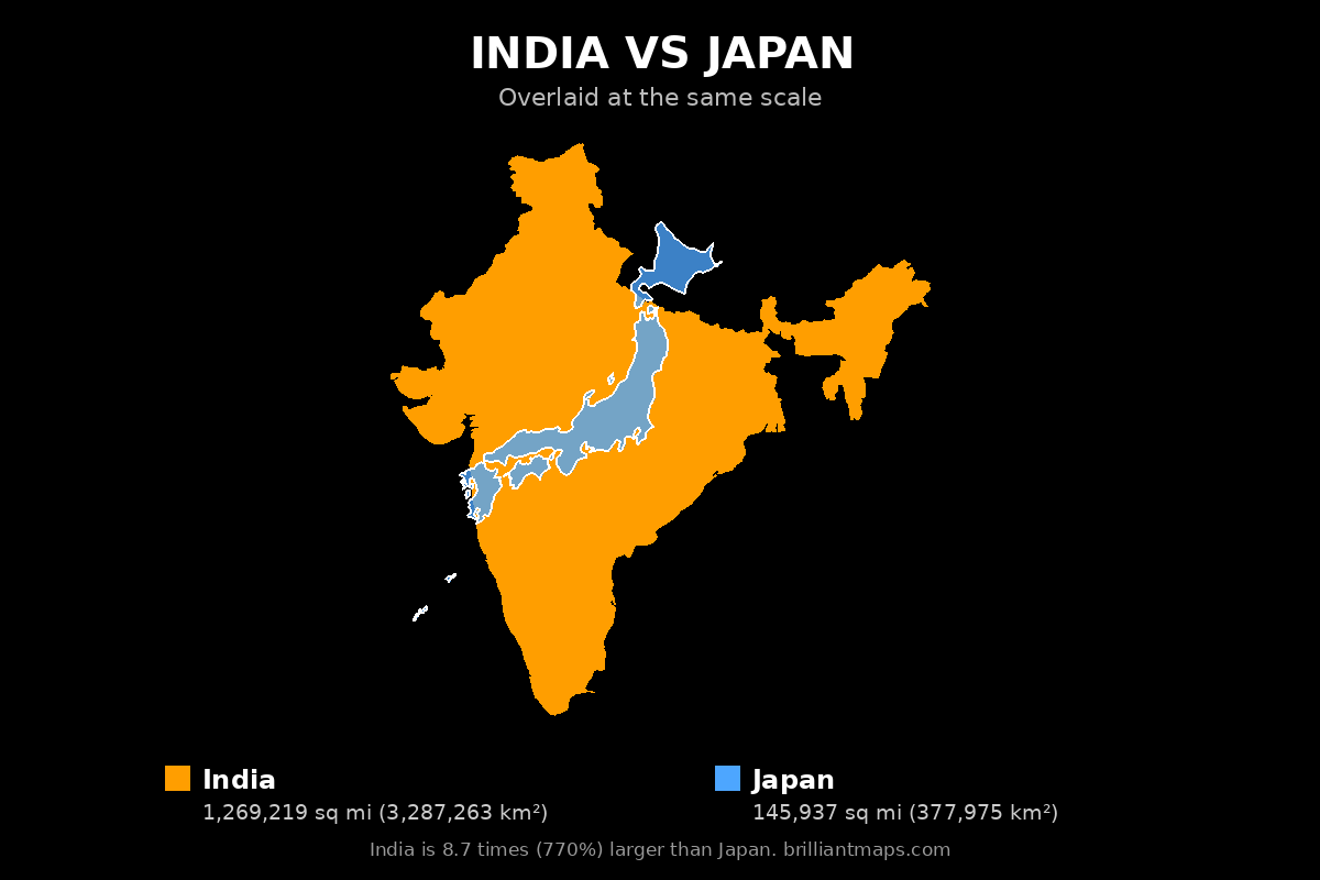 India vs Japan Size Comparison Map