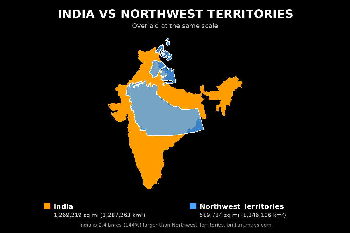 India vs Northwest Territories Size Comparison Map