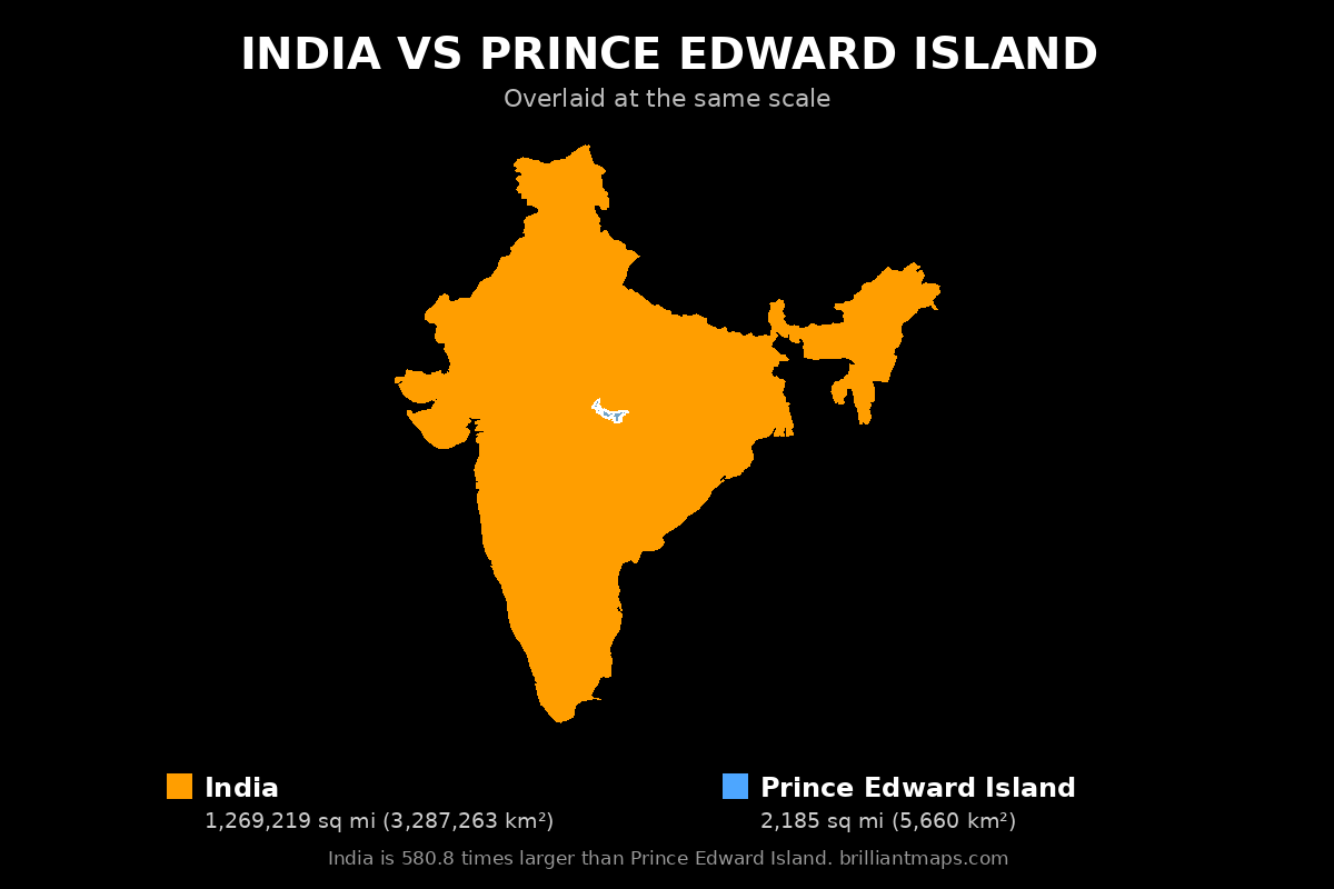 India vs Prince Edward Island Size Comparison Map