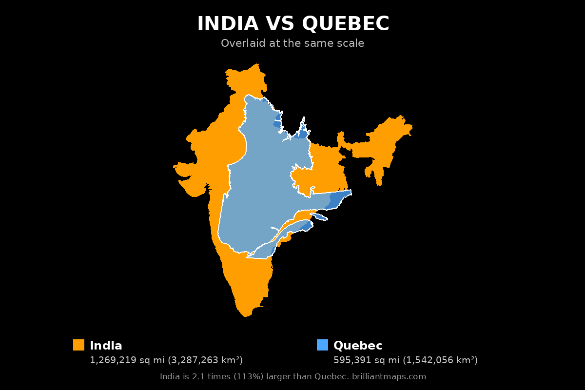 India vs Quebec Size Comparison Map
