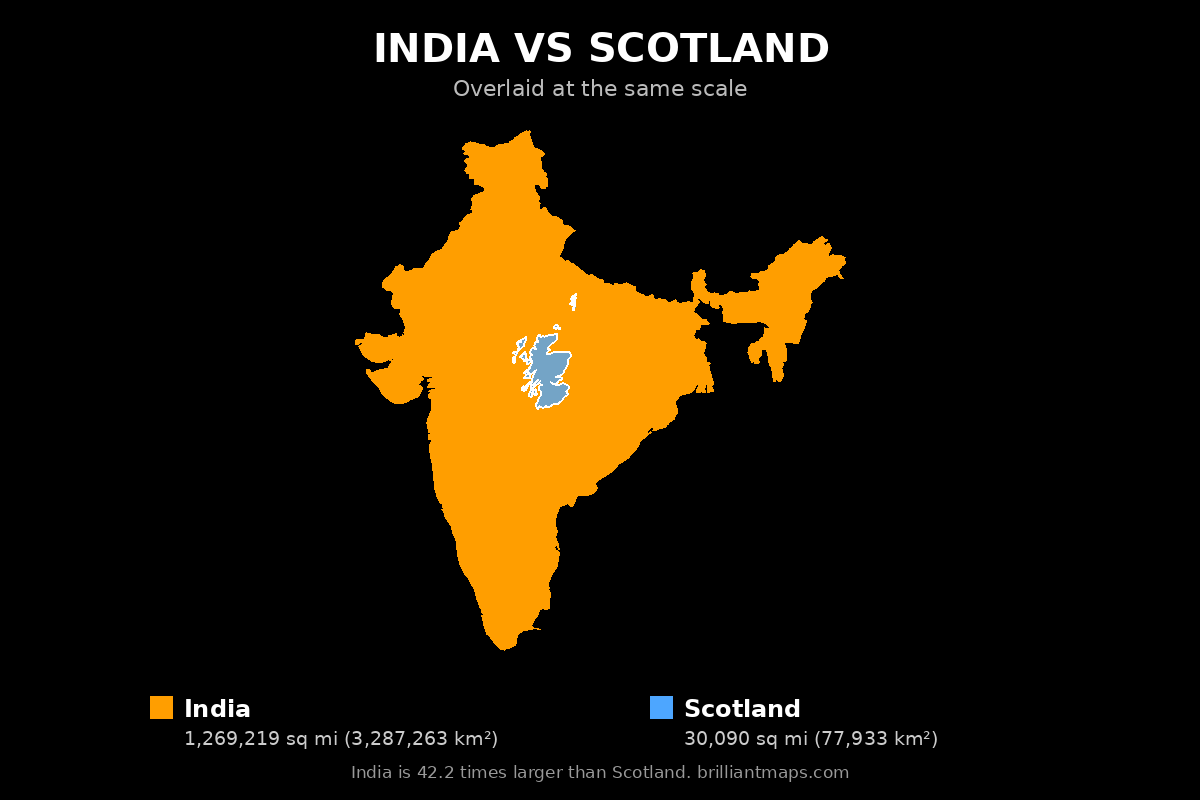 India vs Scotland Size Comparison Map