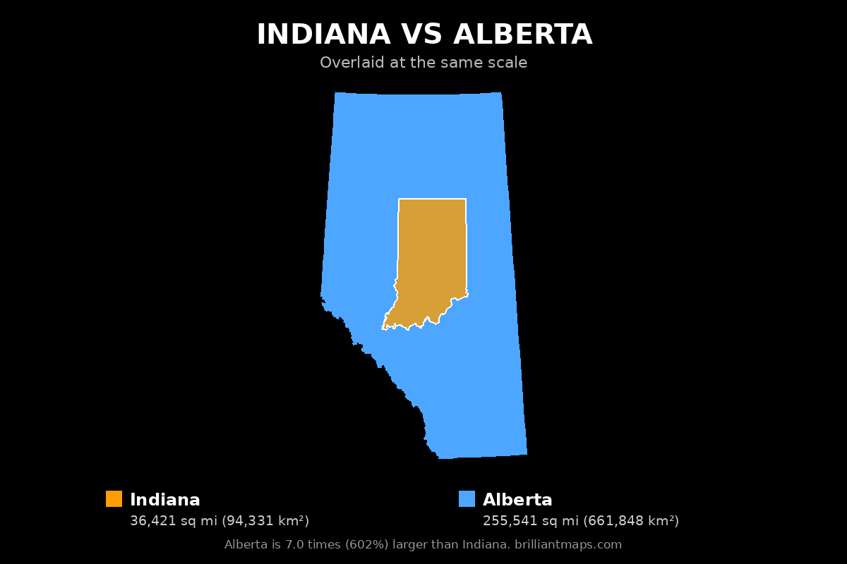 Indiana vs Alberta Size Comparison Map