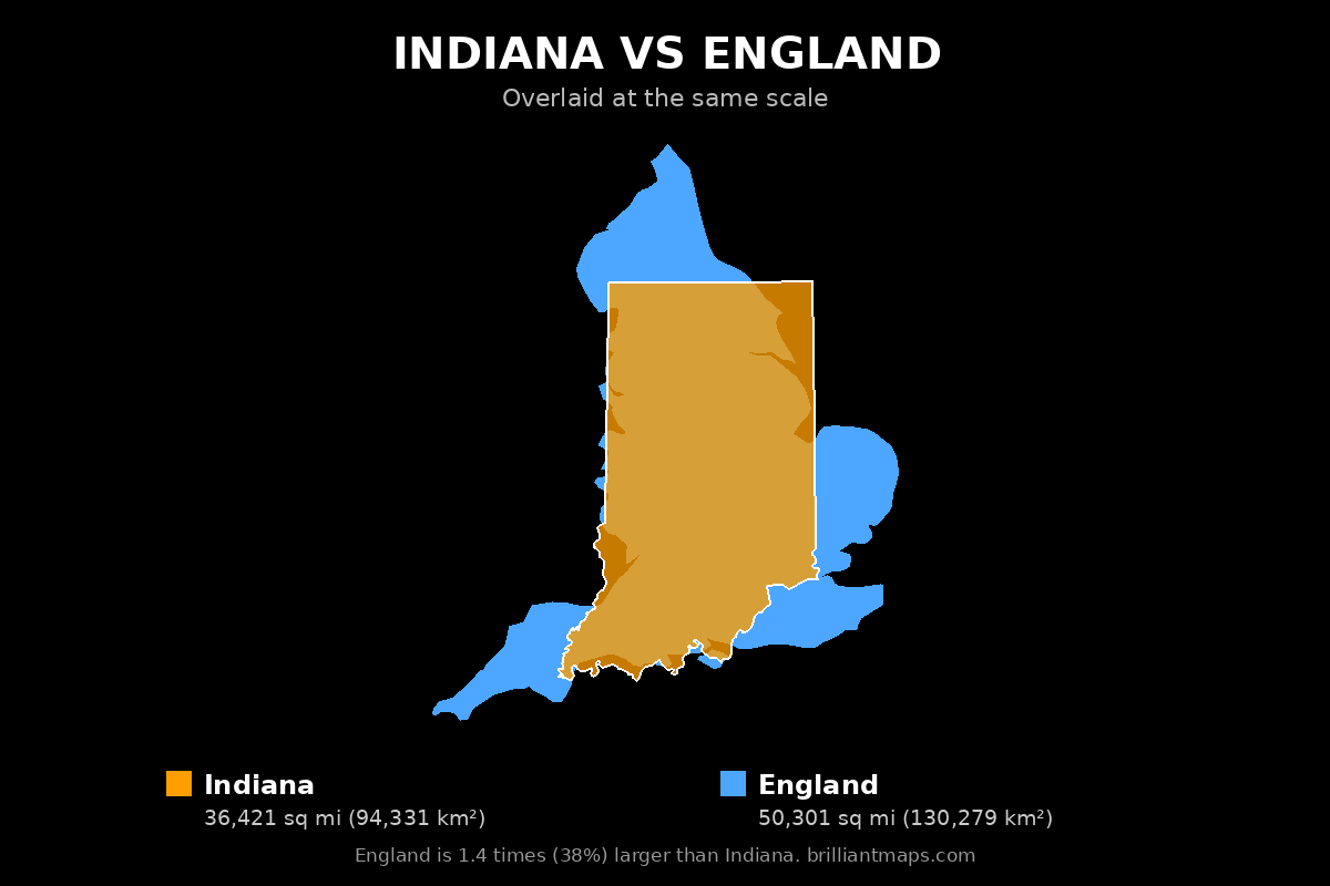 Indiana vs England Size Comparison Map
