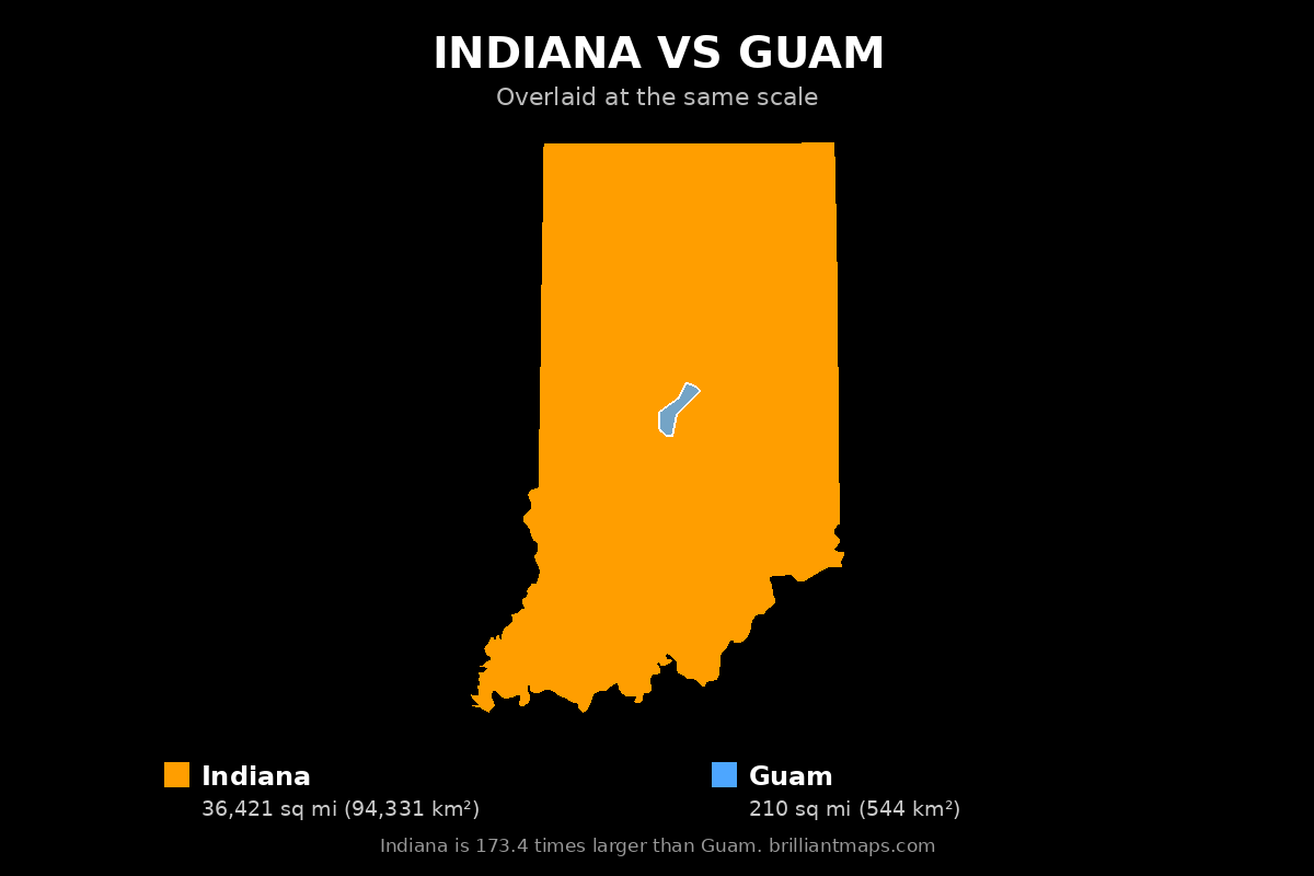 Indiana vs Guam Size Comparison Map