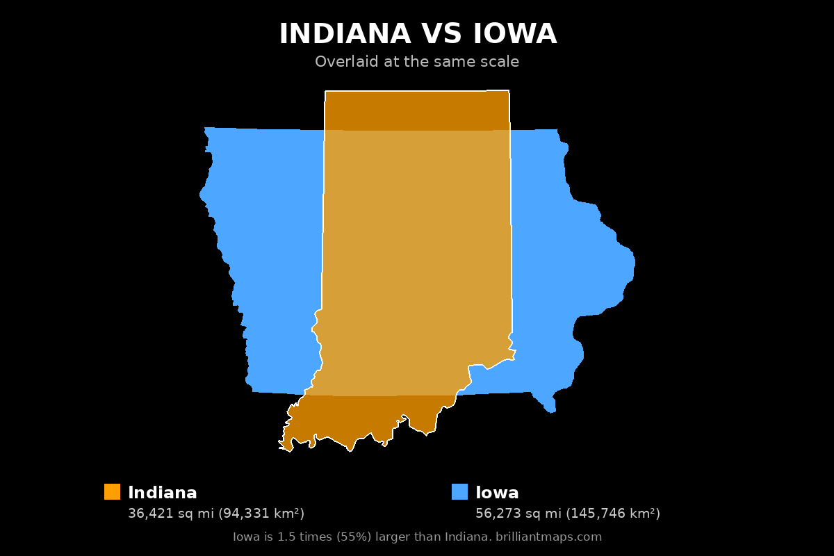 Indiana vs Iowa Size Comparison Map