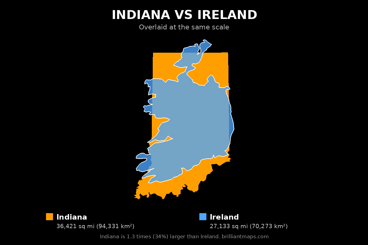 Indiana vs Ireland Size Comparison Map