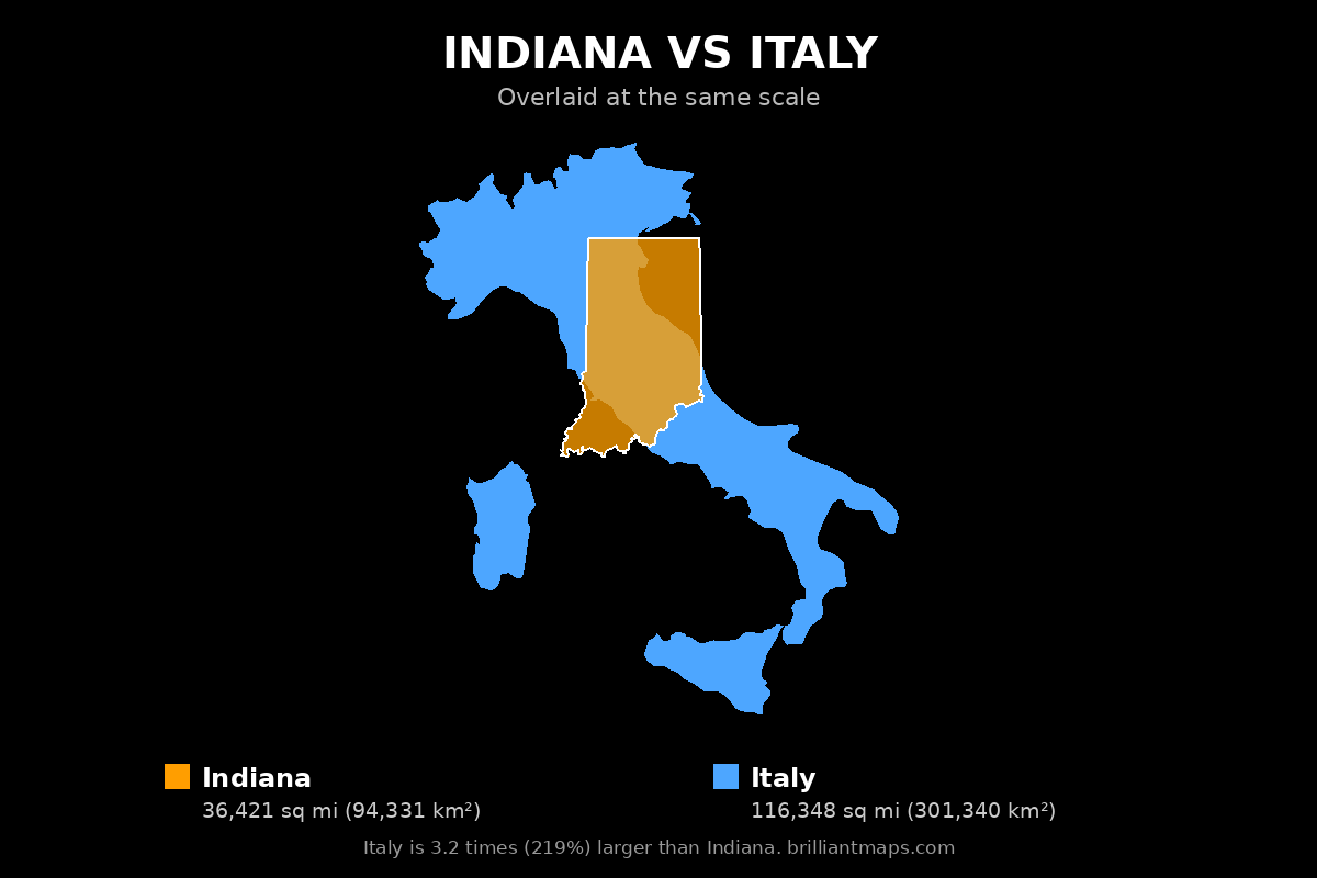 Indiana vs Italy Size Comparison Map
