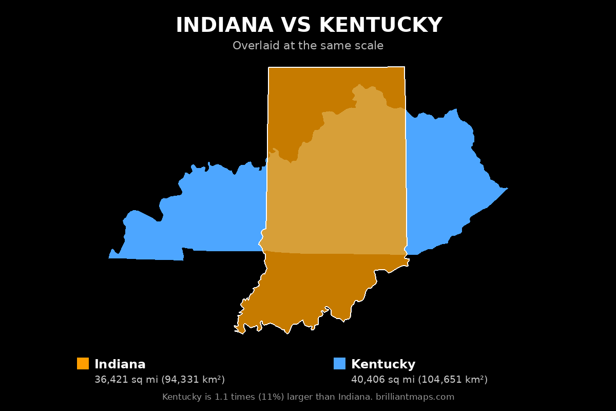 Indiana vs Kentucky Size Comparison Map