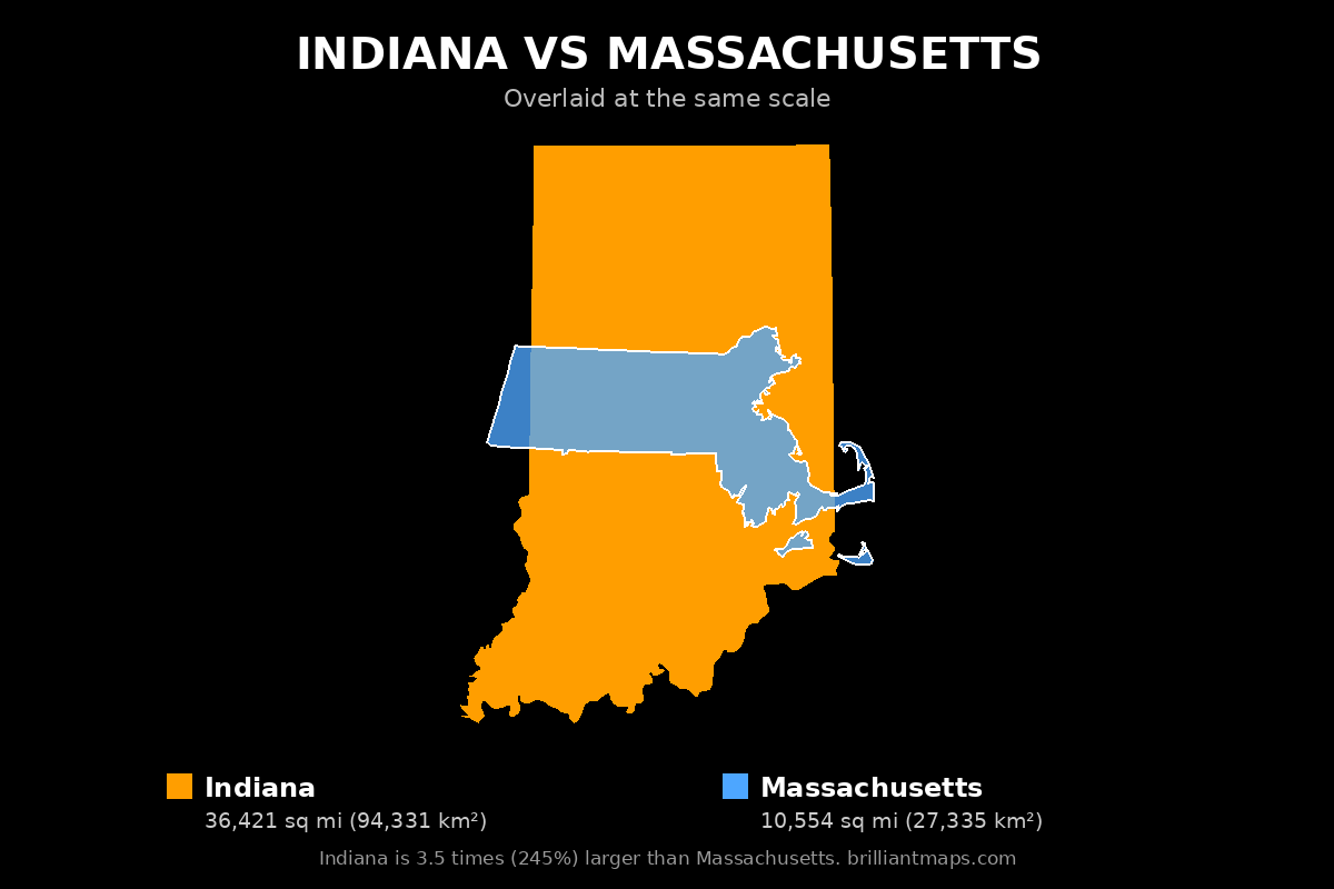 Indiana vs Massachusetts Size Comparison Map