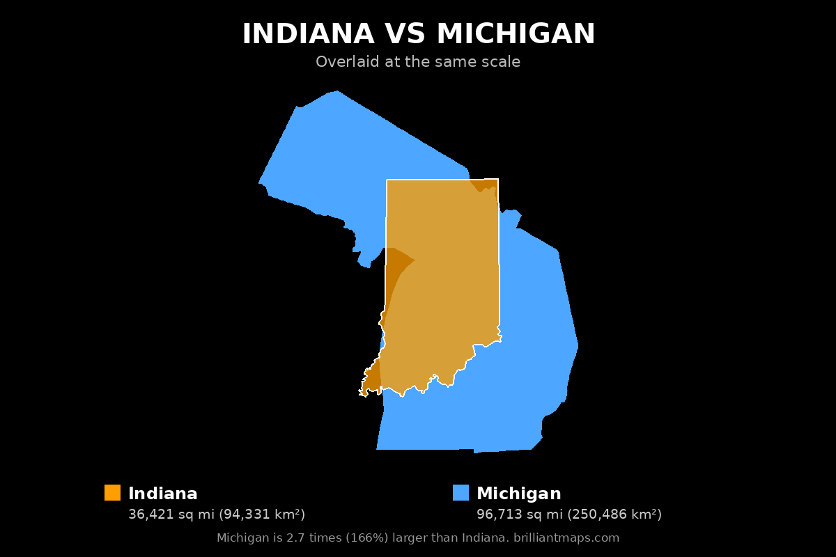Indiana vs Michigan Size Comparison Map