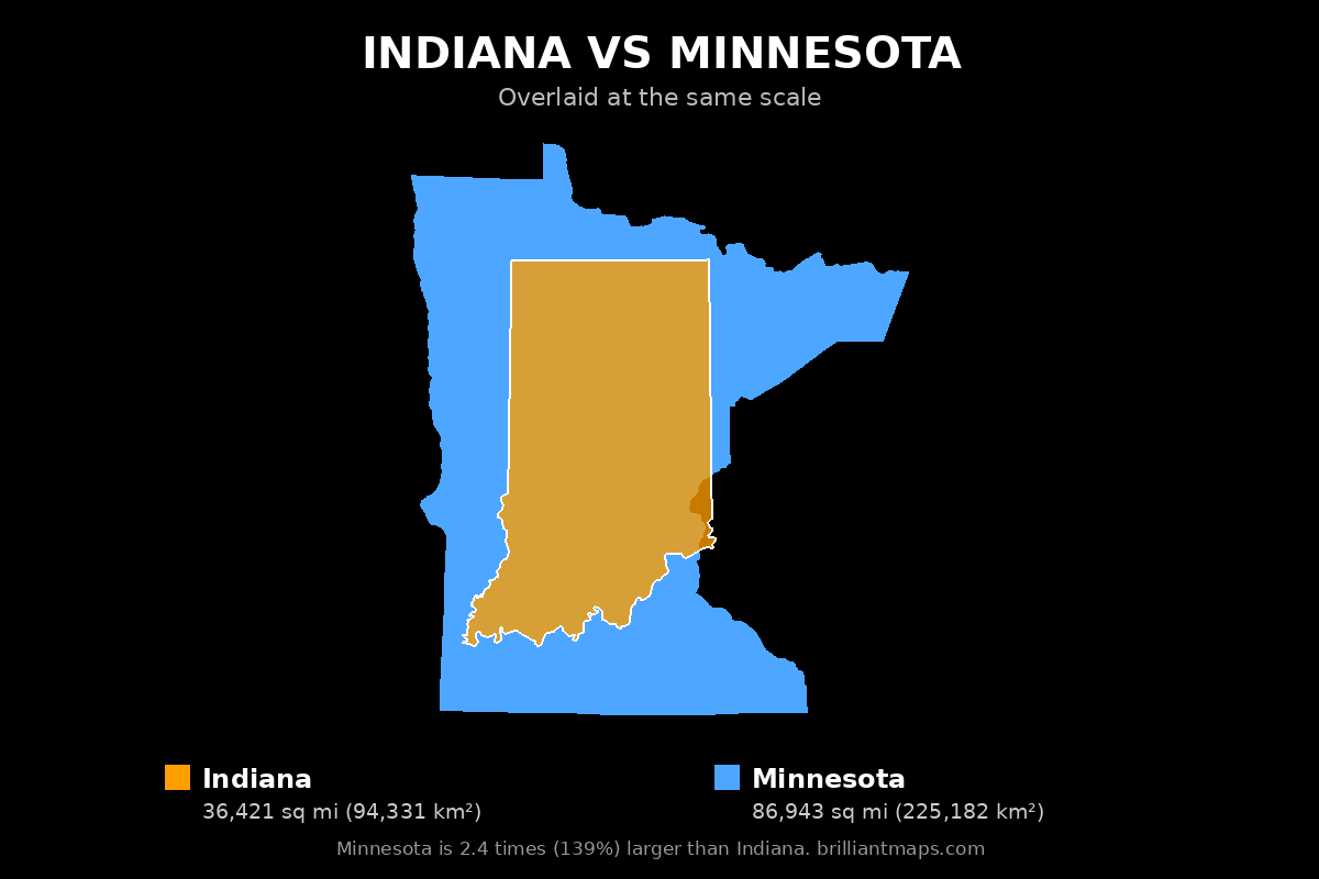 Indiana vs Minnesota Size Comparison Map