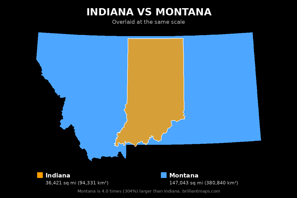 Indiana vs Montana Size Comparison Map
