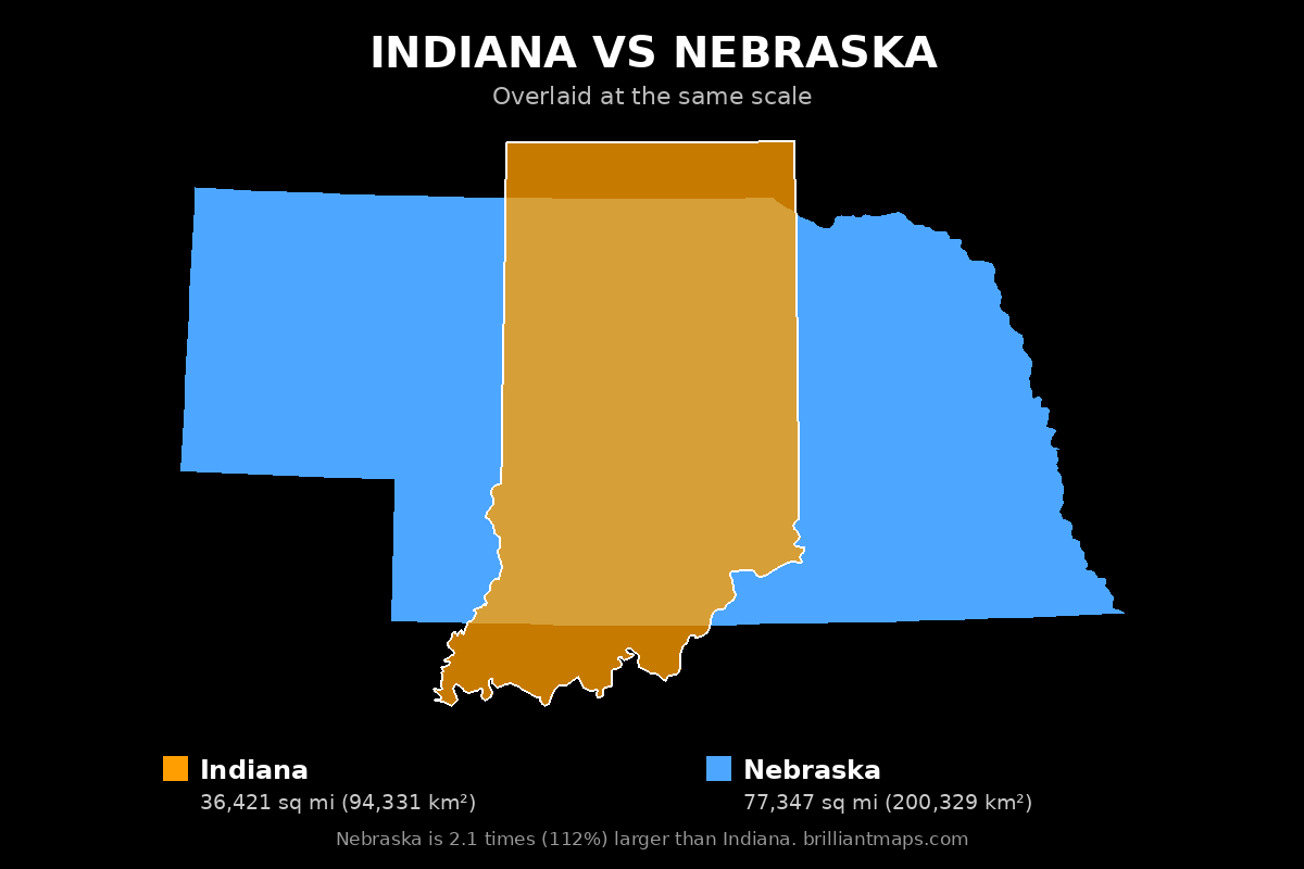 Indiana vs Nebraska Size Comparison Map