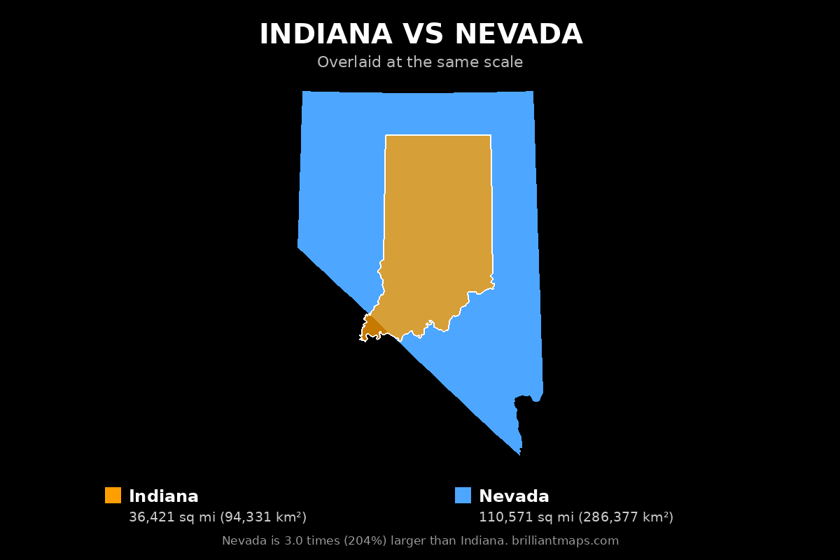 Indiana vs Nevada Size Comparison Map