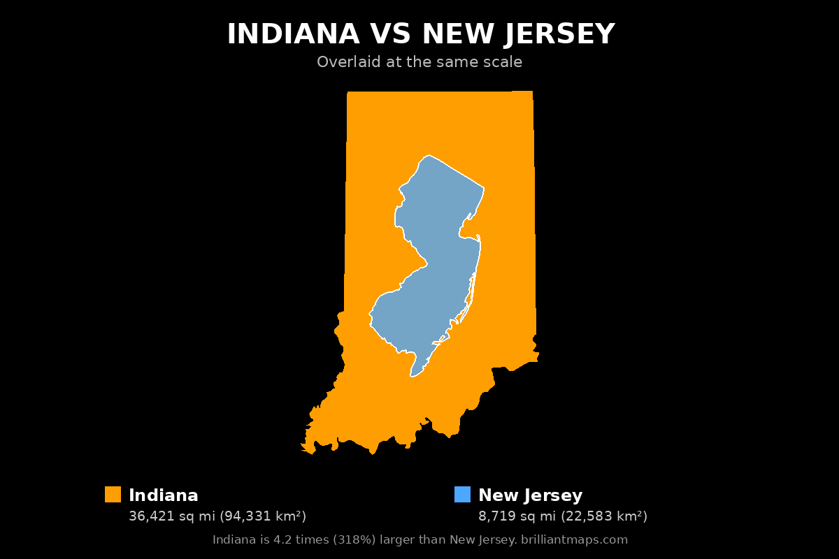 Indiana vs New Jersey Size Comparison Map
