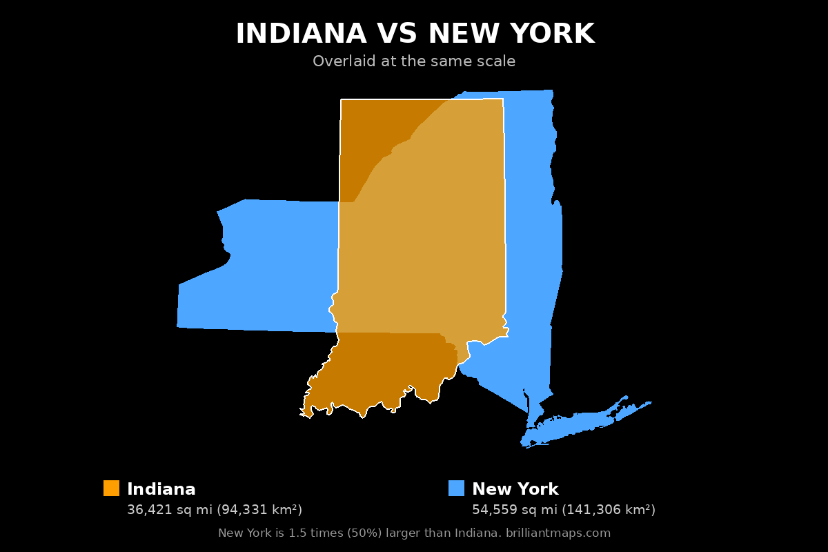 Indiana vs New York Size Comparison Map