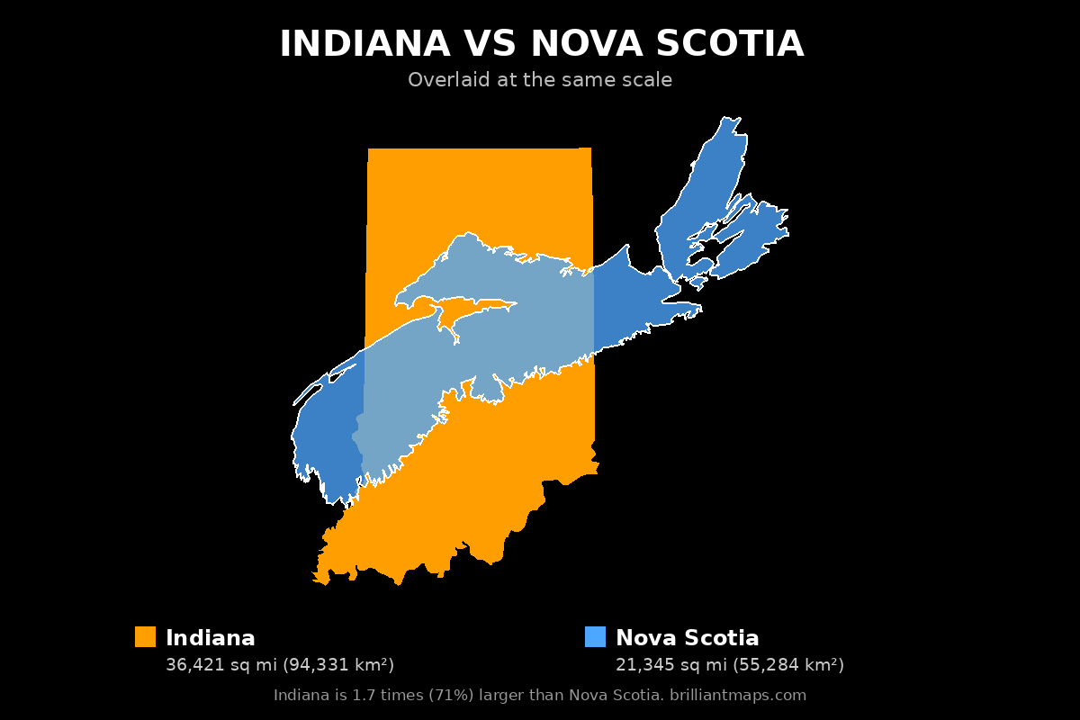 Indiana vs Nova Scotia Size Comparison Map